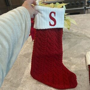 ST. NICHOLAS SQUARE CABLE KNIT "S”MONOGRAM STOCKING.